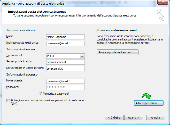 Configurare la posta elettronica con Microsoft Office Outlook 2007