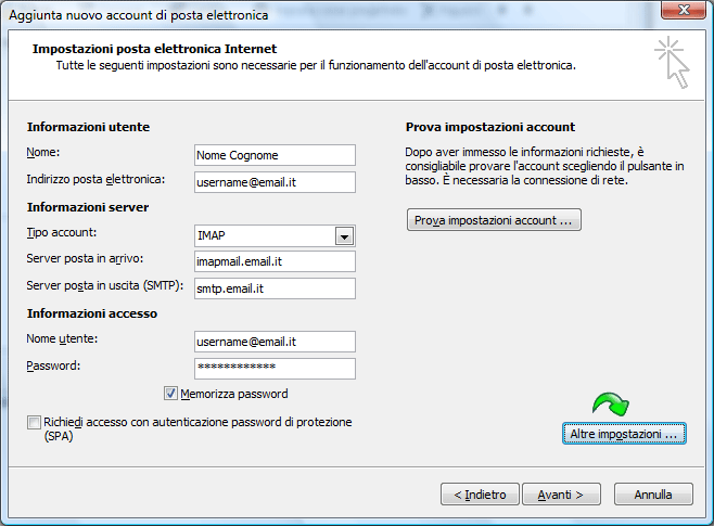 Configurare la posta elettronica con Microsoft Office Outlook 2007