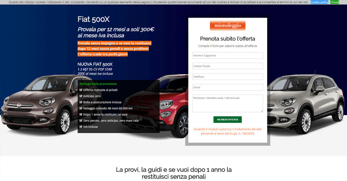 Landing page specifica Fiat 500X