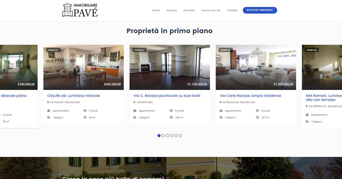 Immobili in evidenza su home page sito web