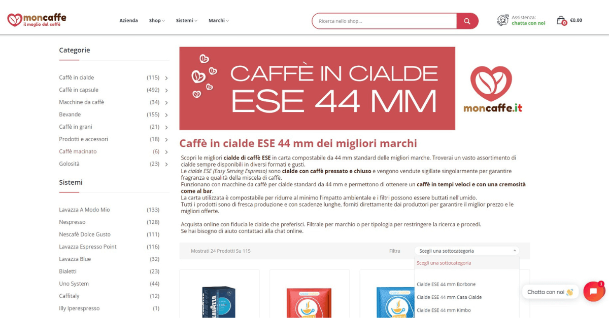 Sito web ecommerce cialde carta ese 44 caff e bevande