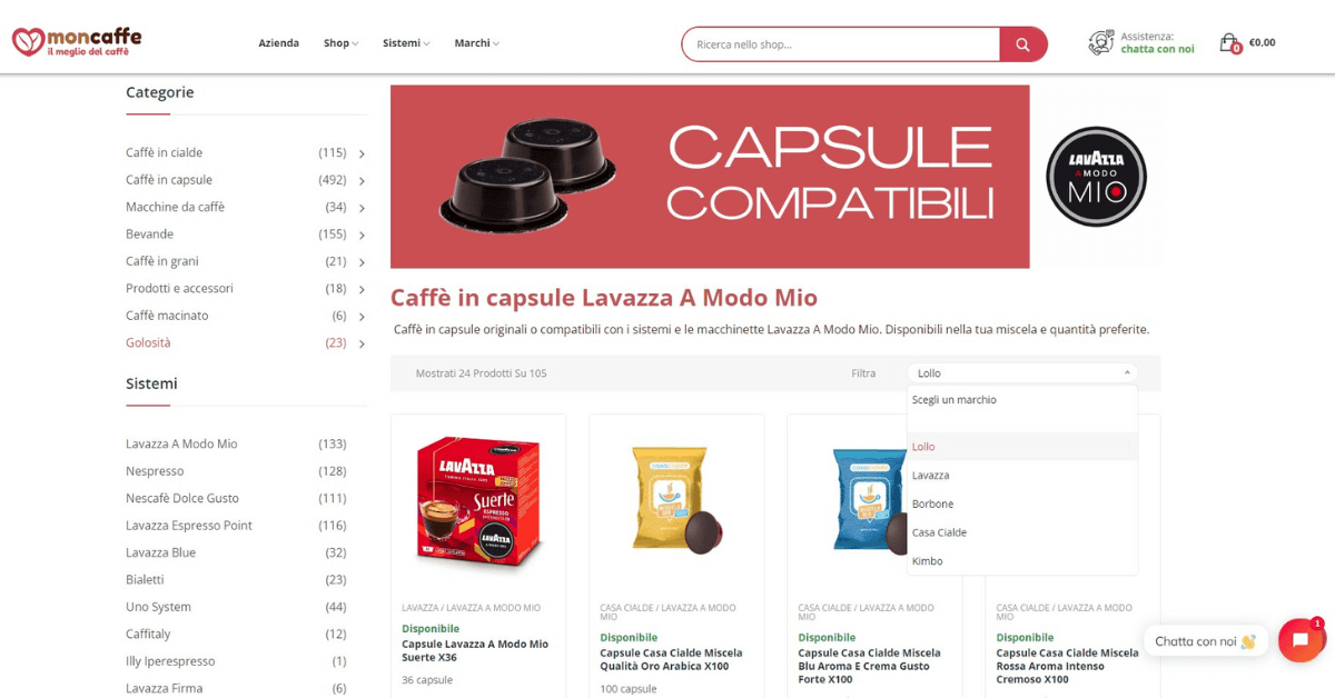 Sito web ecommerce capsule caff originali e compatibili