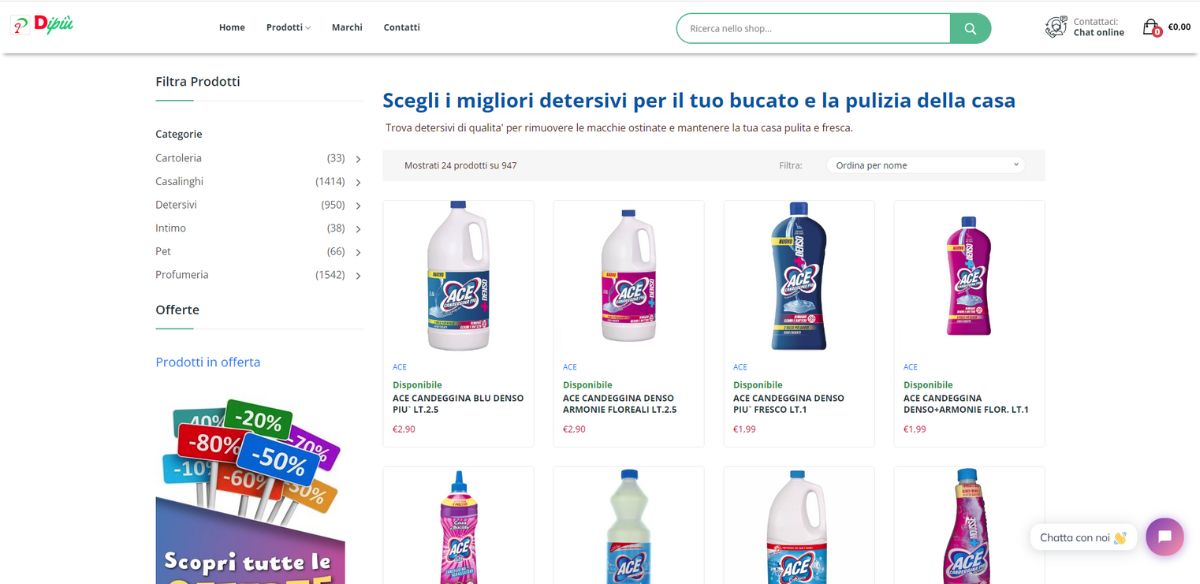 Sito web ecommerce pulizia della casa e dei pavimenti